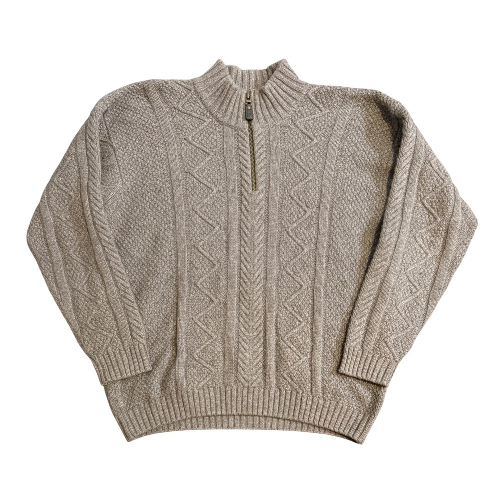 Peter Scott Wool Angora 1/4 Zip Sweater Mens XL Gray Made in Scotland Cable Knit